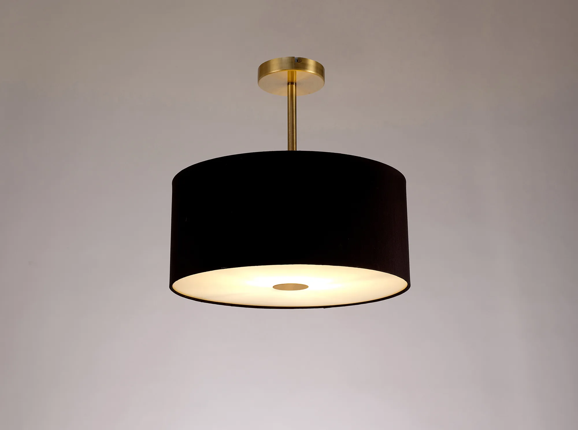 Baymont 40cm Semi Flush 1 Light Antique Brass, Midnight Black/Green Olive, Frosted Diffuser DK0179  Deco Baymont AB BL/GR